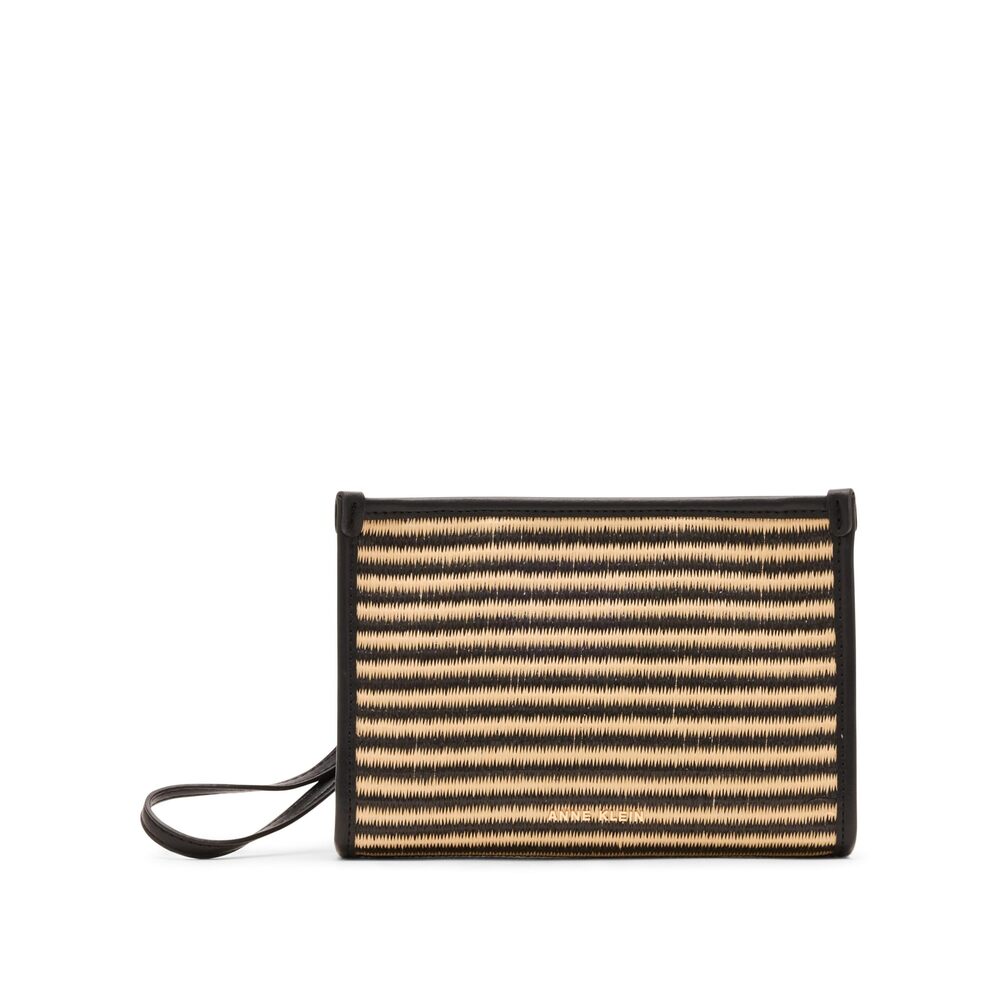 8046 Stripe Straw Wristlet, Natural Black Stripe/Black